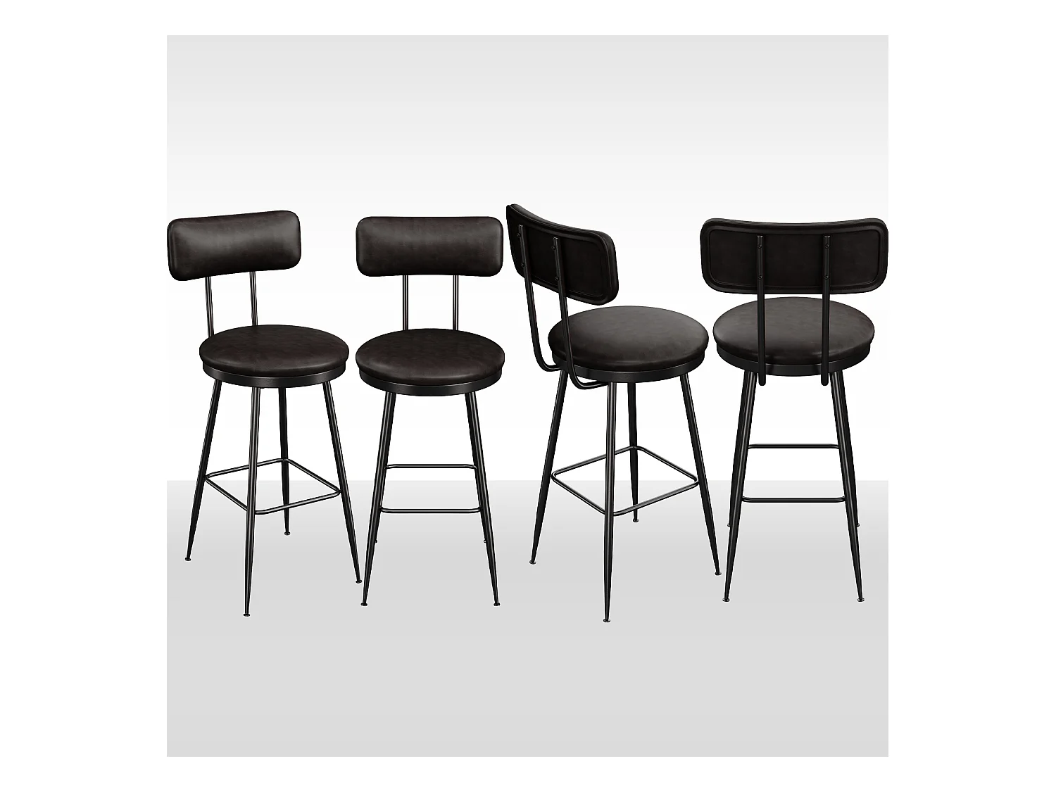 Set di 4 sedie da bar in similpelle nera, design moderno e minimalista con schienale ergonomico, robusta struttura in metallo e seduta comoda
