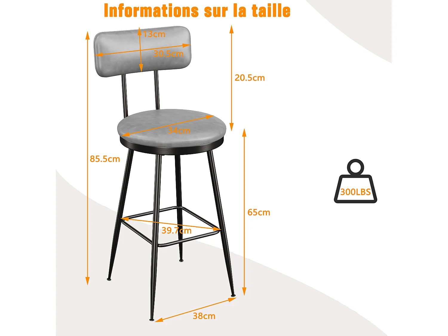 Juego de 4 sillas de bar de piel sintética gris, diseño moderno y minimalista con respaldo ergonómico, estructura de metal resistente y asiento cómodo.
