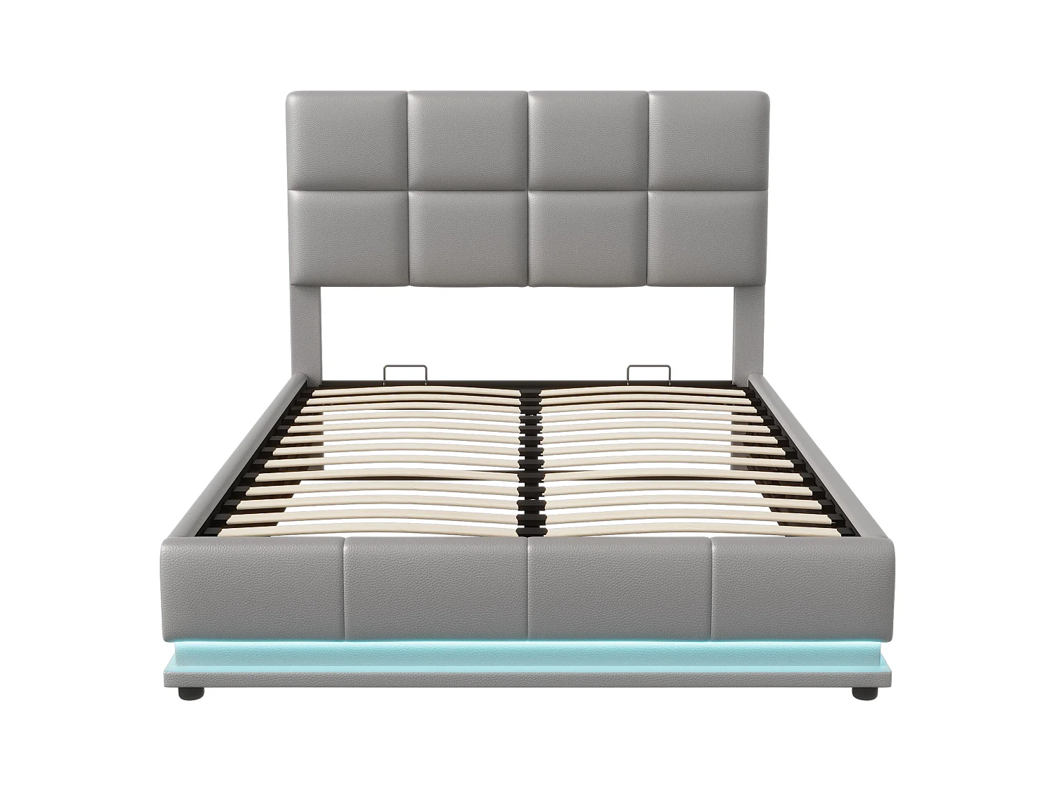 Canapé hidráulico LED 140x200 cm en polipiel gris con mando a distancia - Cama moderna con canapé, estructura metálica robusta, fácil de montar