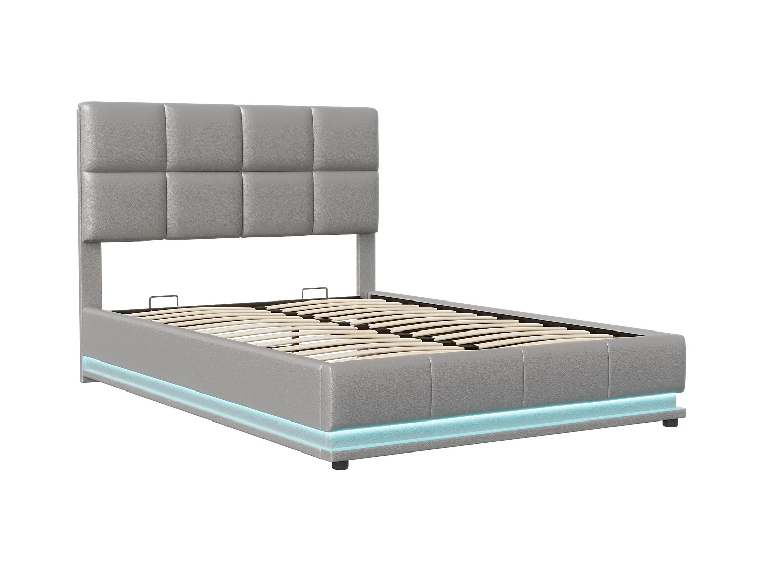 Canapé hidráulico LED 140x200 cm en polipiel gris con mando a distancia - Cama moderna con canapé, estructura metálica robusta, fácil de montar