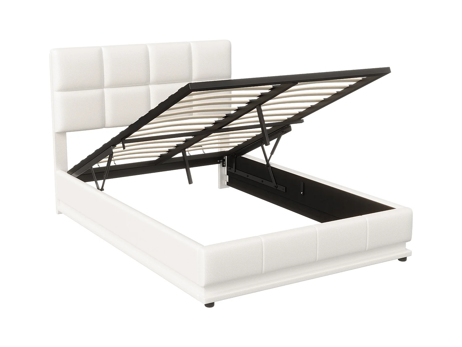 Lit coffre hydraulique LED 140x200 cm en similicuir blanc avec télécommande – Lit moderne avec rangement, structure métallique robuste, facile à monter