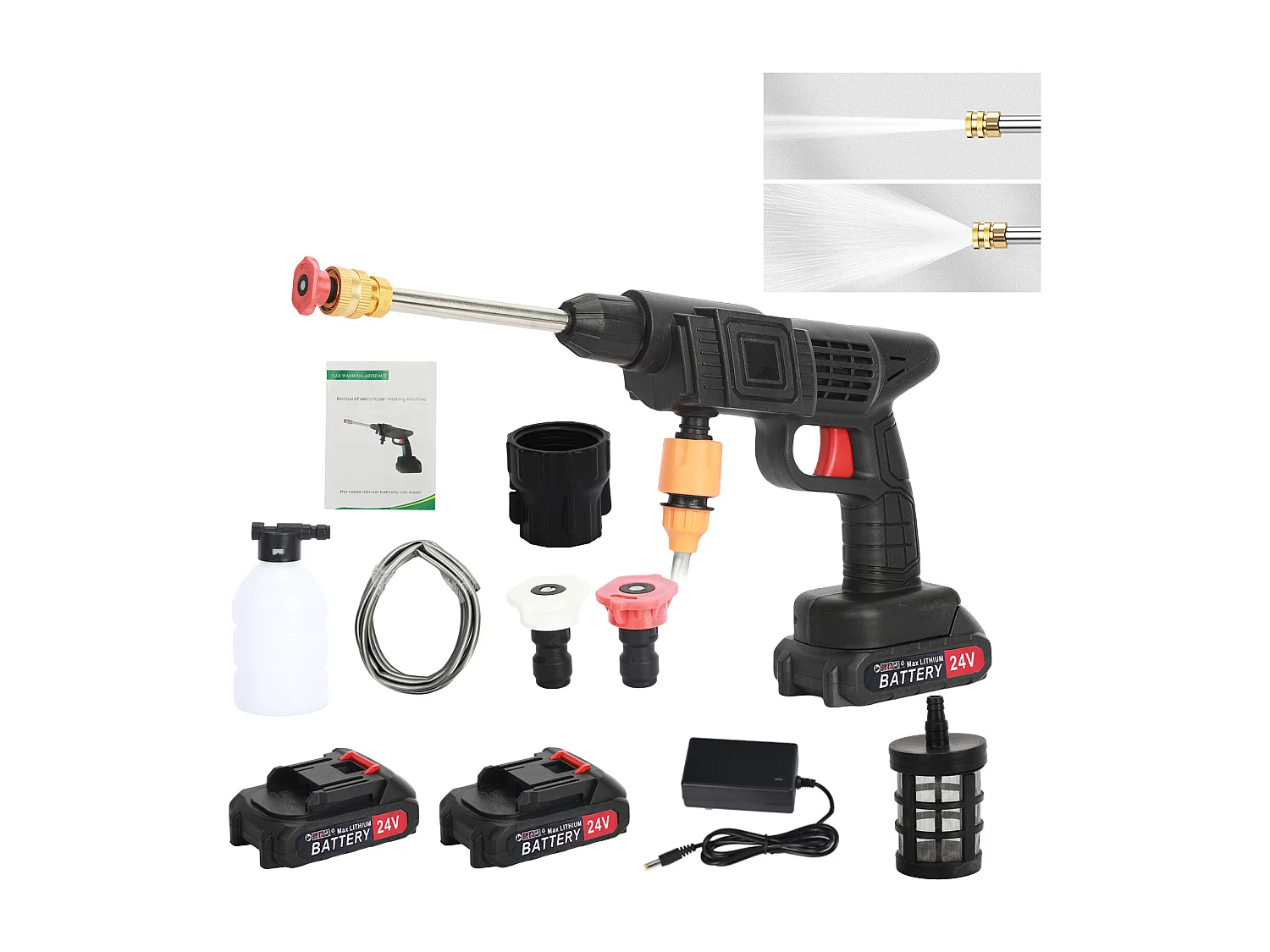 Nettoyeur haute pression sans fil, buse multifonction, moteur en cuivre alimenté par batterie, 24 V 200W