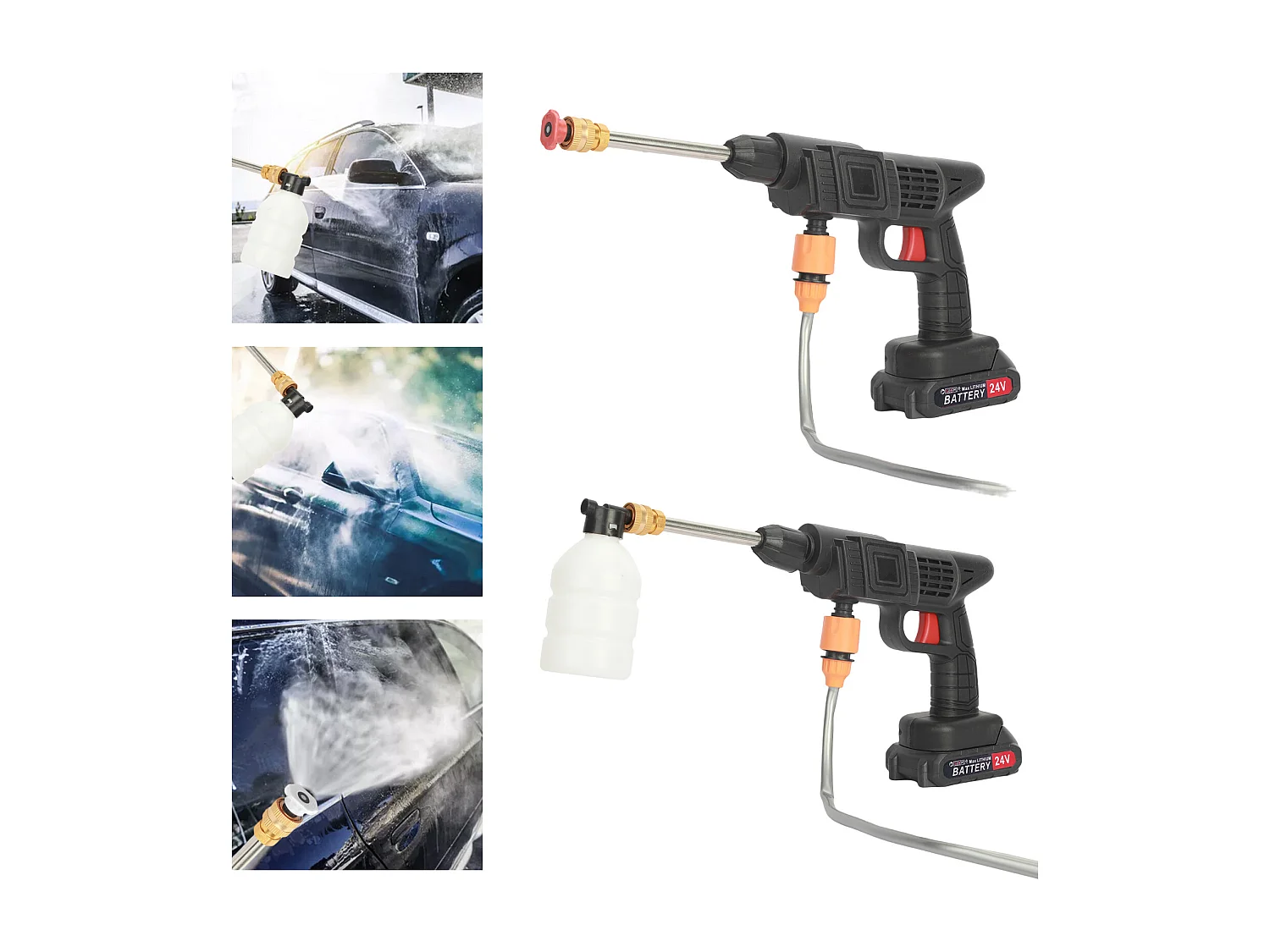 Nettoyeur haute pression sans fil, buse multifonction, moteur en cuivre alimenté par batterie, 24 V 200W