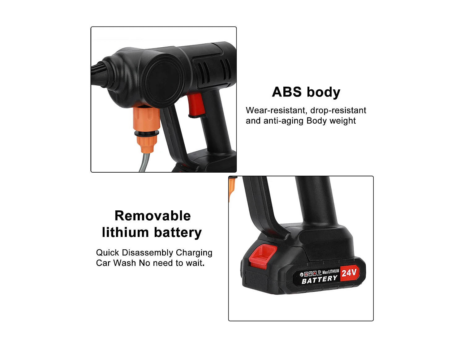 Nettoyeur haute pression sans fil, buse multifonction, moteur en cuivre alimenté par batterie, 24 V 200W
