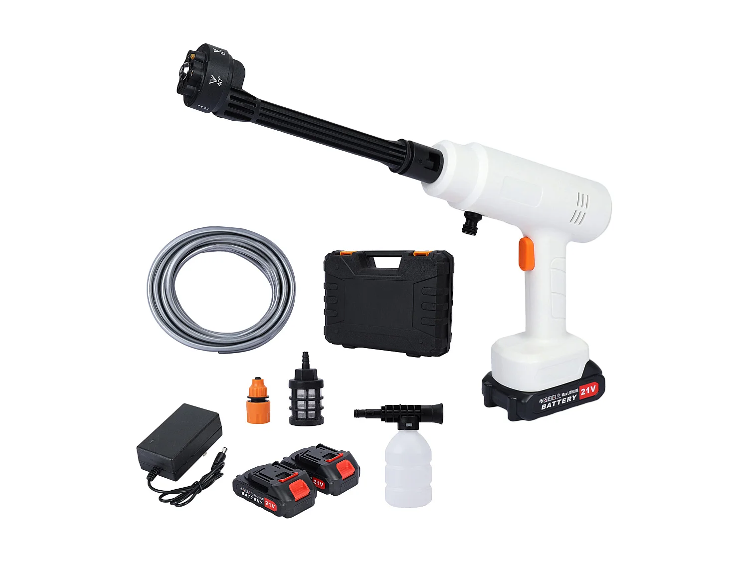 Nettoyeur haute pression électrique sans fil, 180 W,avec buse réglable 6 en 1, 2 batteries et 1 chargeur