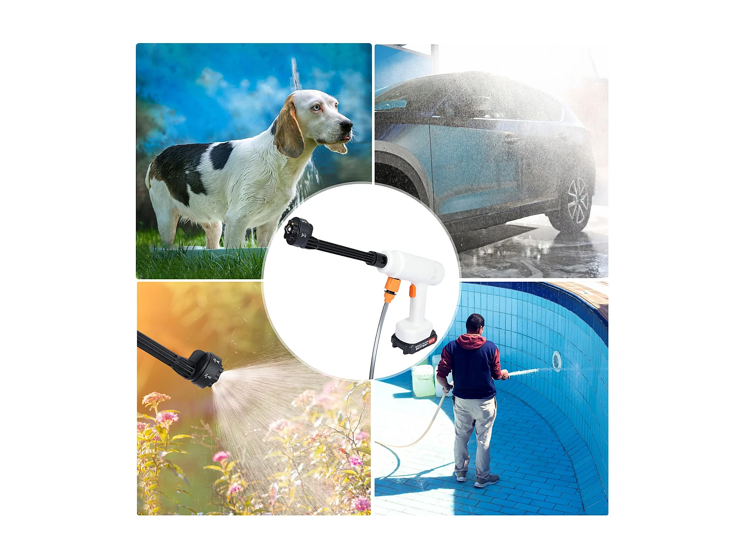 Nettoyeur haute pression électrique sans fil, 180 W,avec buse réglable 6 en 1, 2 batteries et 1 chargeur