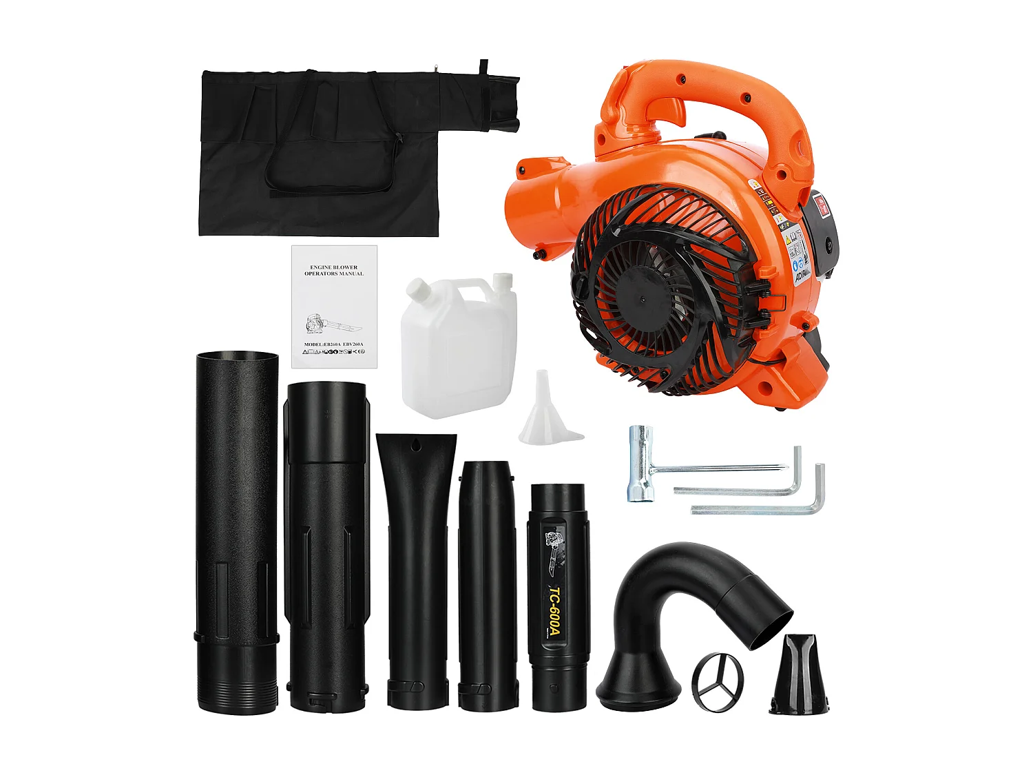 Souffleur aspirateur thermique portatif à 2 temps,avec tuyau de soufflage droit et courbé, orange