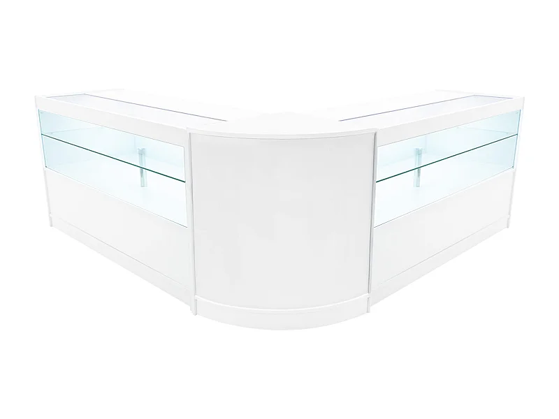 Wit Winkel Toonbank Set Selene LED C1500 CM60 Afsluitbaar Vitrinekast