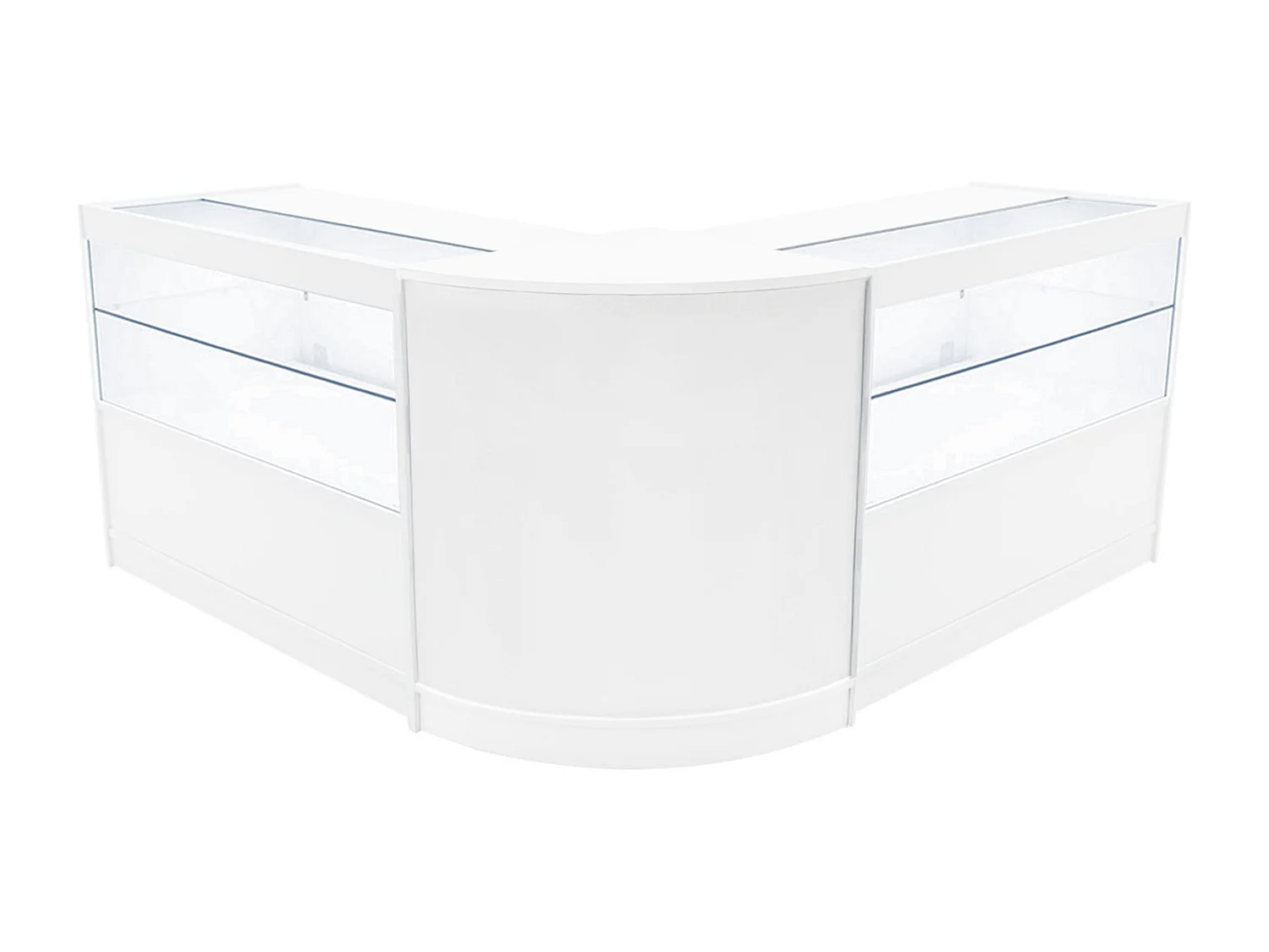 Wit Winkel Toonbank Set Selene LED C1200 CM60 Afsluitbaar Vitrinekast