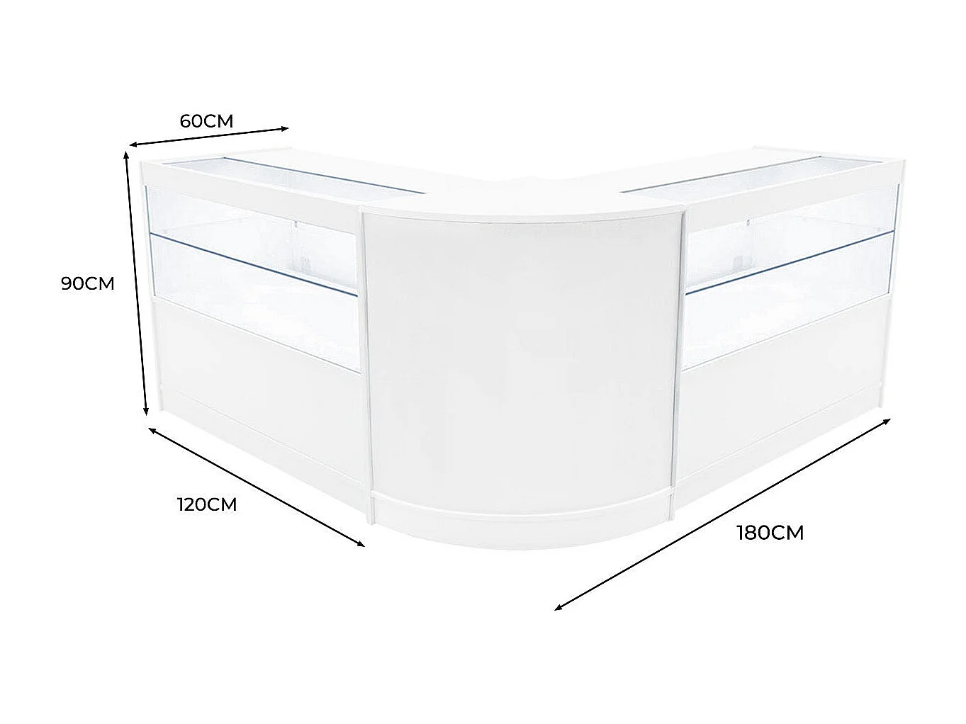 Wit Winkel Toonbank Set Selene LED C1200 CM60 Afsluitbaar Vitrinekast