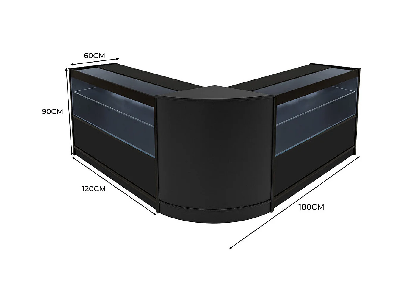 Conjunto de BalcÃµes Comerciais com Luz LED "SELENE" CM60+ 2x C1200 â€“ cor Preto