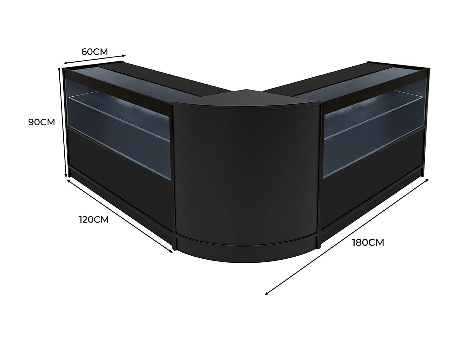 Set Banconi Nero Selene LED C1200 CM60 con Serratura e Vetrina Espositiva