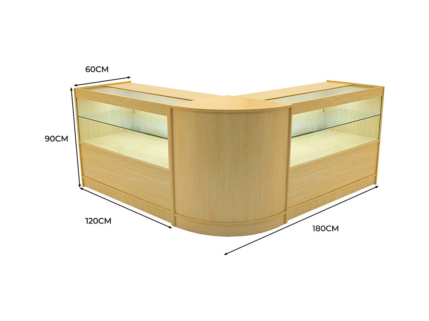 Comptoir de Ventes Verouillables en MDF Érable à LED Ensemble Selene C1200 CM60