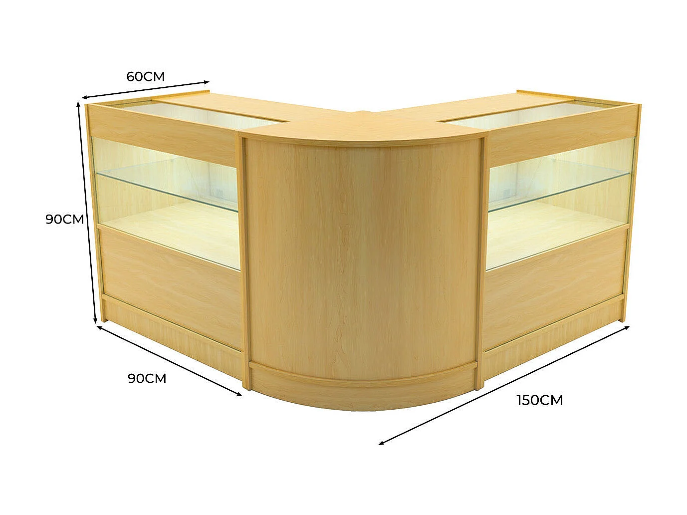 Esdoorn Winkel Toonbank Set Selene LED C900 CM60 Afsluitbaar Vitrinekast