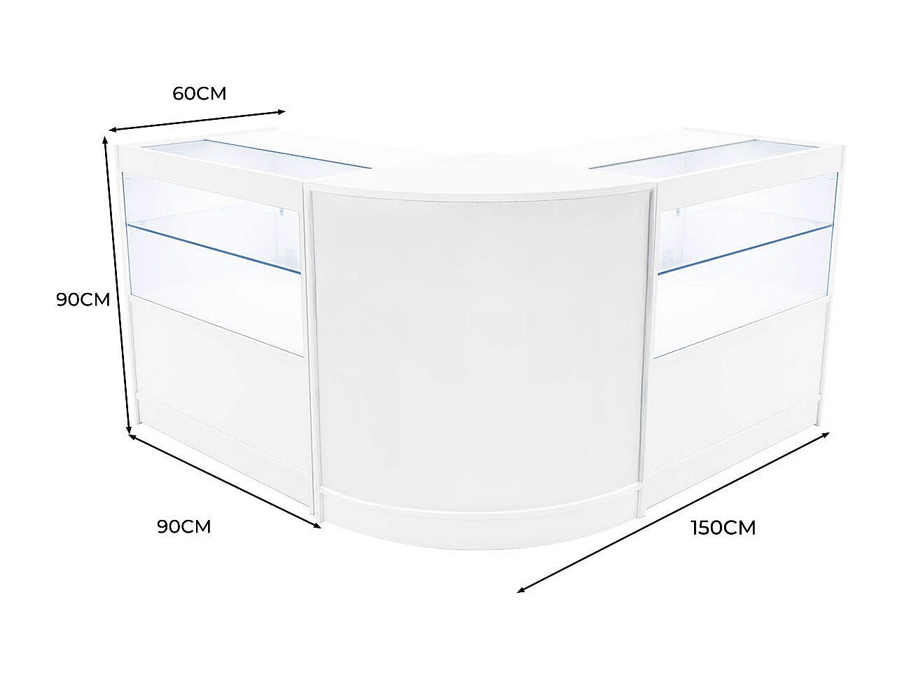 Wit Winkel Toonbank Set Selene LED C900 CM60 Afsluitbaar Vitrinekast