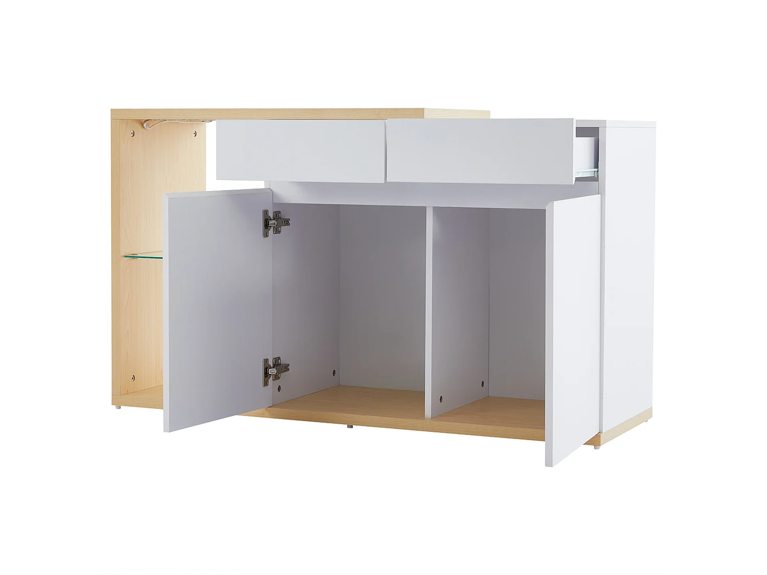 Aparador de comedor LED 2 puertas 2 cajones - mueble de almacenaje de madera - blanco (120x40x70 cm)