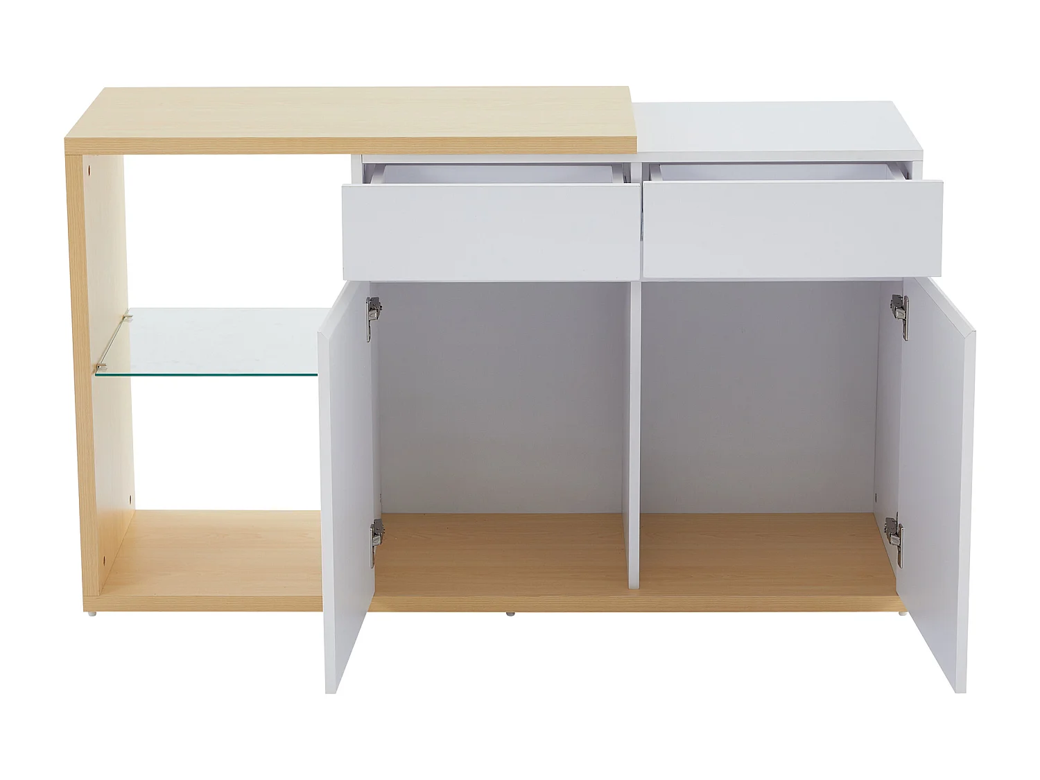 Aparador de comedor LED 2 puertas 2 cajones - mueble de almacenaje de madera - blanco (120x40x70 cm)