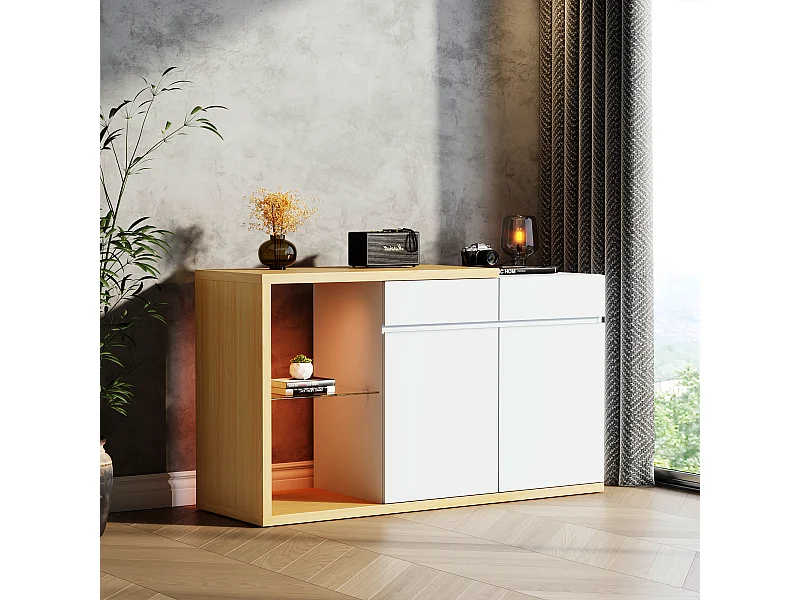 LED eetkamer dressoir 2 deuren 2 laden - houten opbergmeubel - wit (120x40x70 cm)