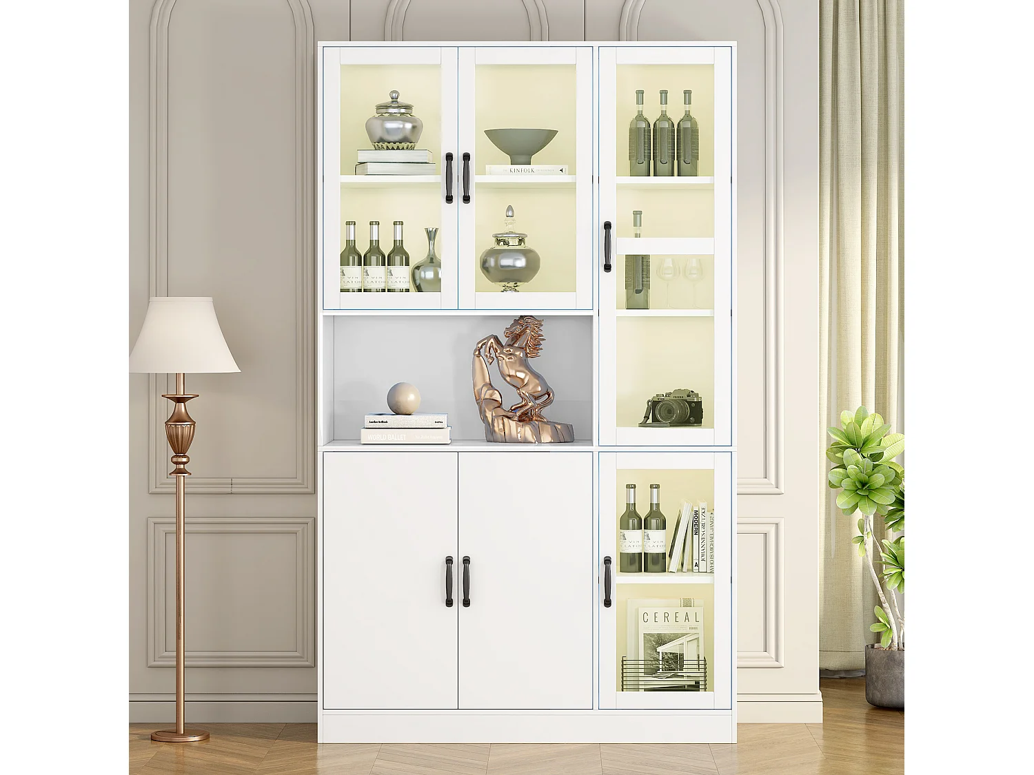 Vitrine 120x40x200 cm LED 6 portes - meuble de rangement en bois - noir