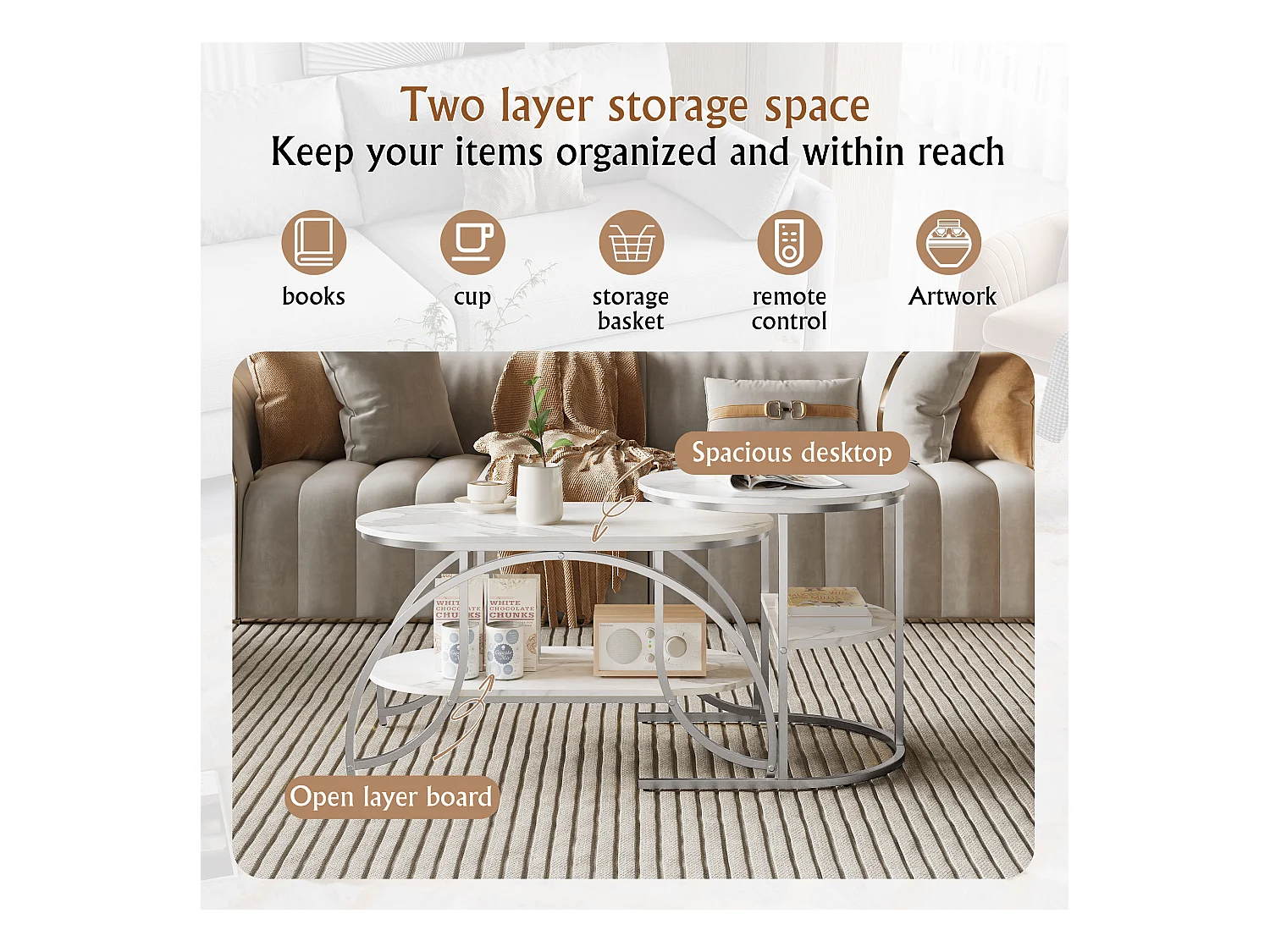 Petite table basse minimaliste moderne - table basse de salon en marbre blanc / table d'appoint de canapé / table d'exposition, facile à assembler, gain de place