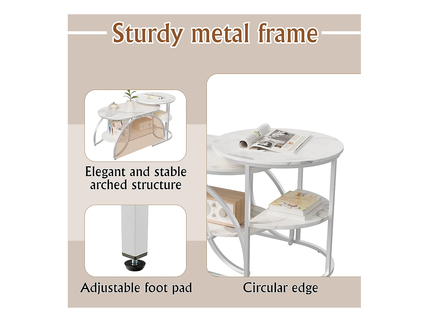 Petite table basse minimaliste moderne - table basse de salon en marbre blanc / table d'appoint de canapé / table d'exposition, facile à assembler, gain de place