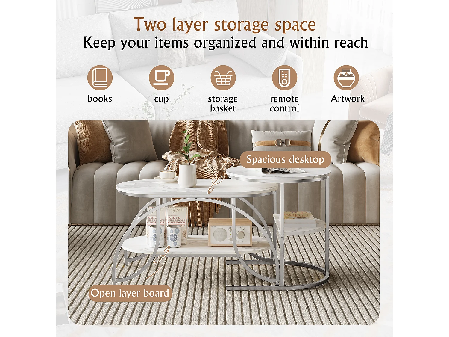 Moderne minimalistische kleine salontafel - Witte marmeren salontafel / salontafel / salontafel, eenvoudig te monteren, ruimtebesparend