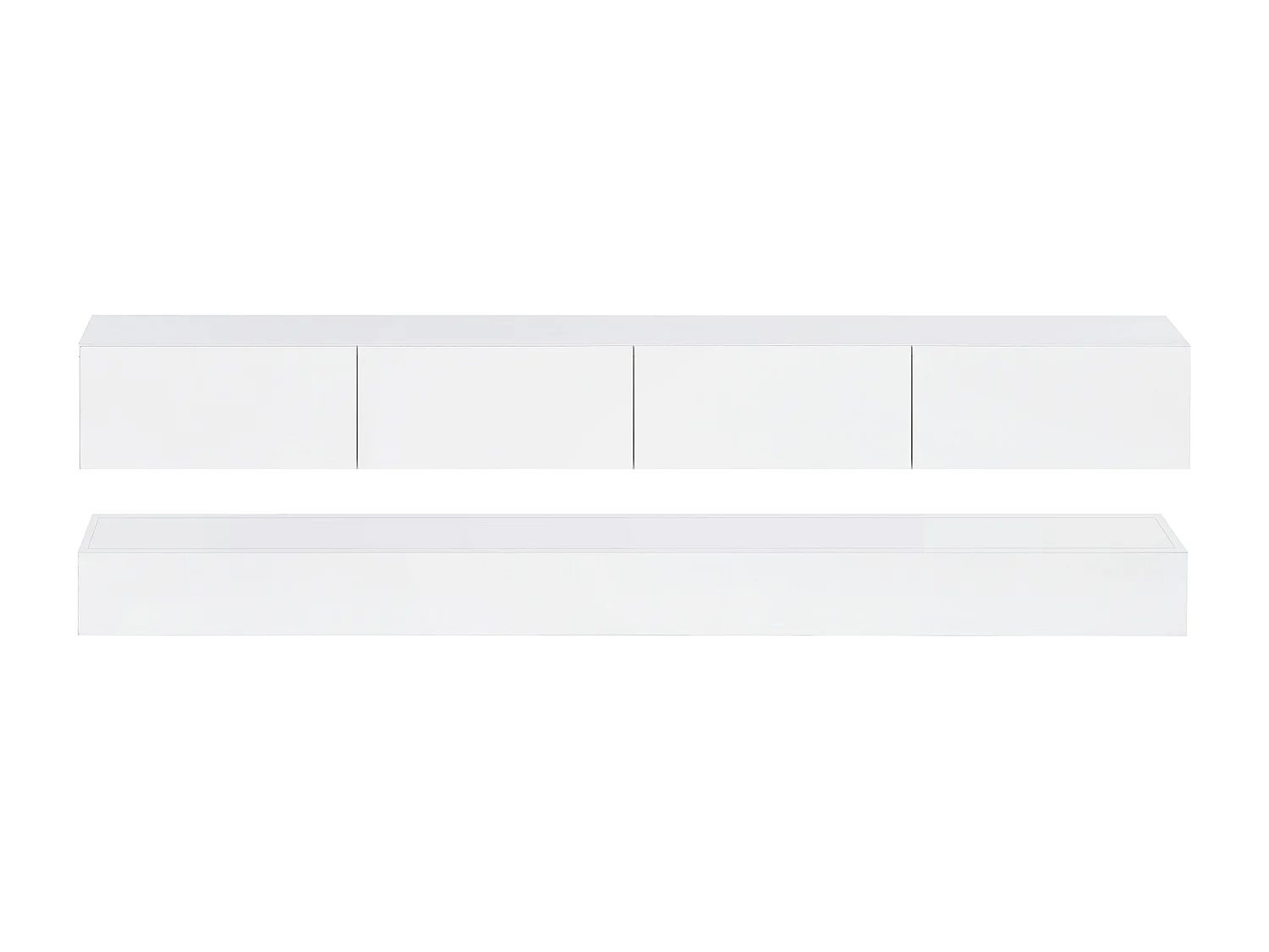 Meuble TV 130x33x15 cm LED salon avec 2 meubles et 4 tiroirs et rangement ouvert - bois - blanc