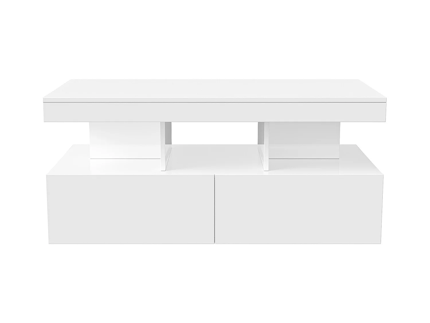 Table basse LED RGB intelligente - avec deux tiroirs, variateur d'intensité contrôlé par application,  finition brillante et imperméable, compatible avec la musique