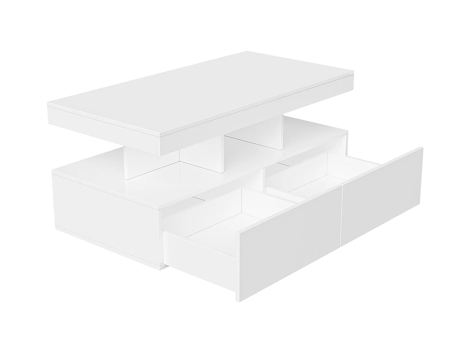 Table basse LED RGB intelligente - avec deux tiroirs, variateur d'intensité contrôlé par application,  finition brillante et imperméable, compatible avec la musique