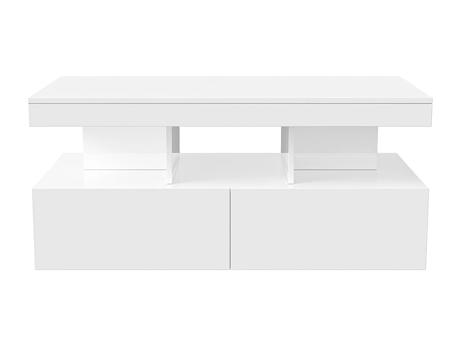 Table basse LED RGB intelligente - avec deux tiroirs, variateur d'intensité contrôlé par application,  finition brillante et imperméable, compatible avec la musique