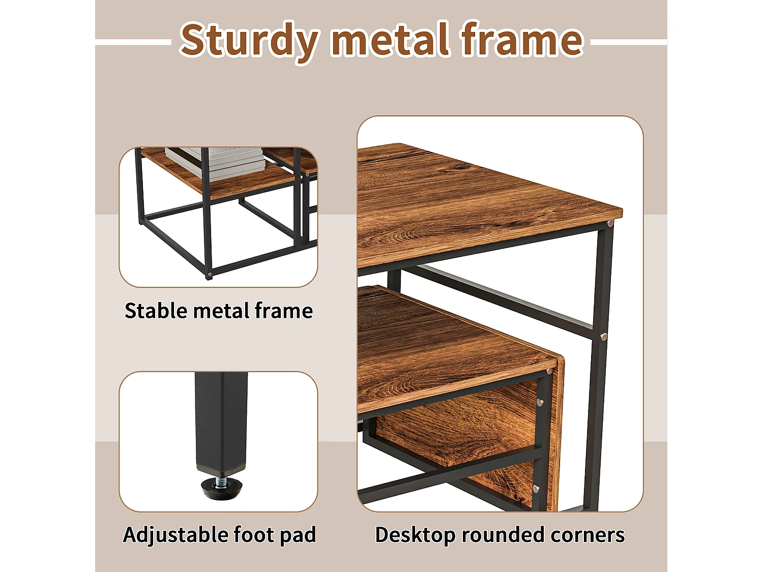 Table basse de rangement moderne à double couche - conception d'angle arrondie anti-collision, grand plateau de table de 105 cm avec étagères de rangement ouvertes