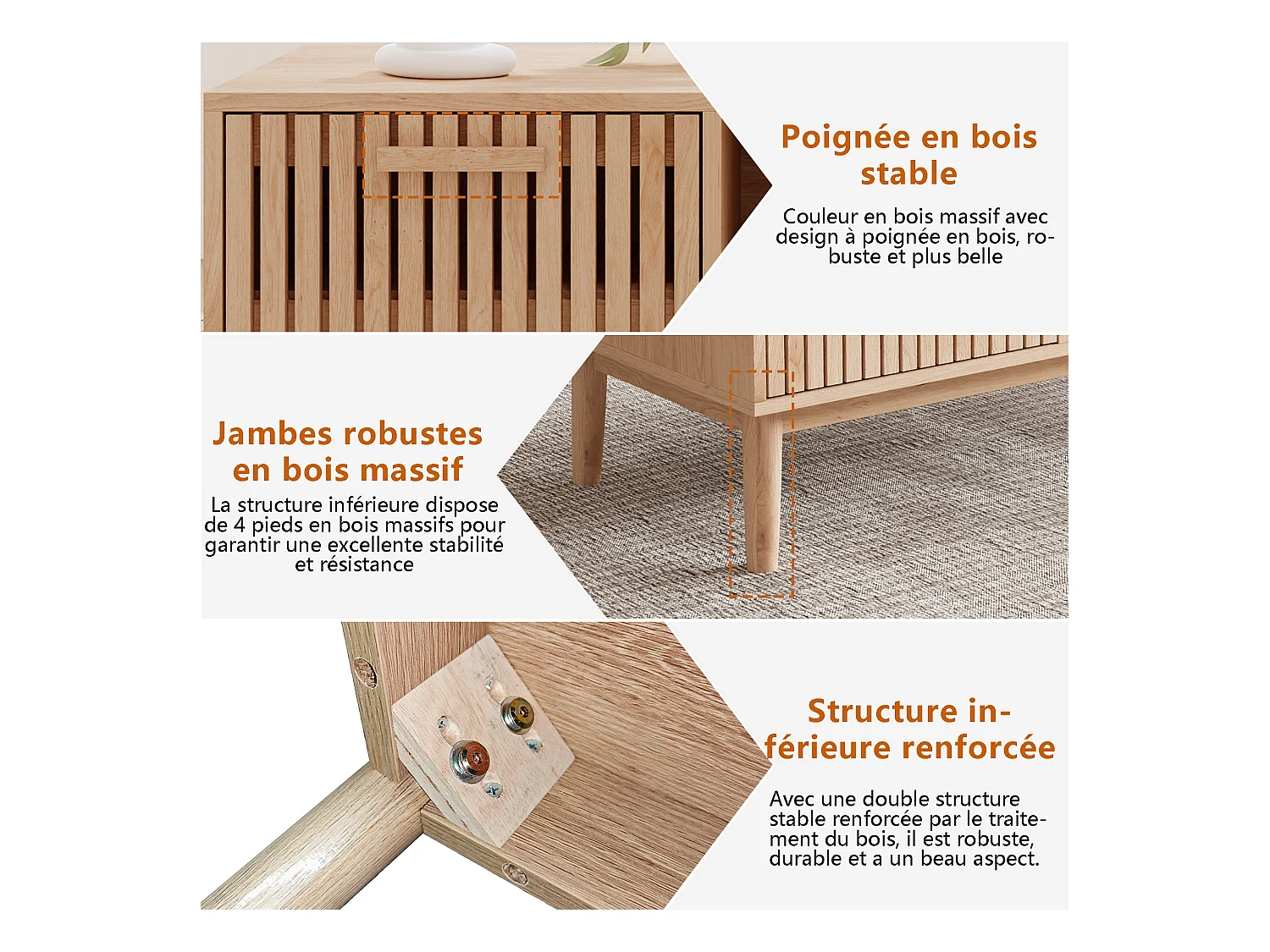 Couchtisch für das Wohnzimmer mit Stauraum – stabile Platte, Beine aus Massivholz, luftiges Kunstpaneel, Kabelmanagement, 100 x 50 x 43 cm