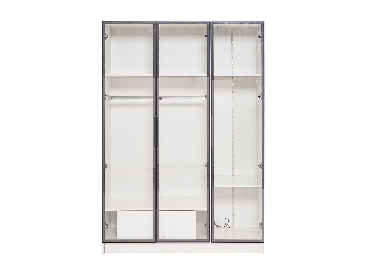 Armoire 110x50x160 cm LED avec 3 portes en vitrée 1 tiroir et 1 barre à vêtements - en bois - blanc