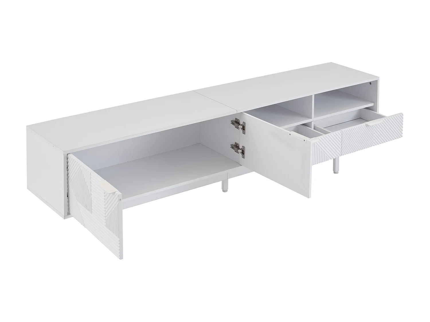 Meuble TV  200x40x51 cm avec 2 portes 2 tiroirs meuble de rangement en bois - blanc