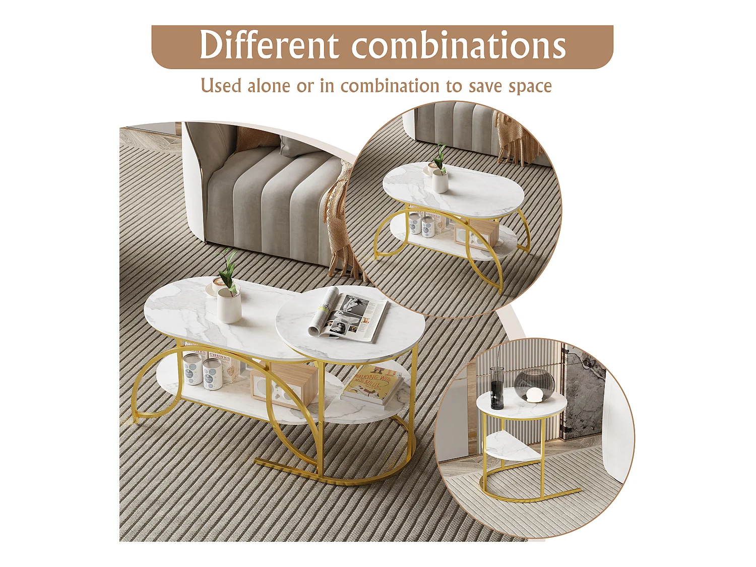 Petite table basse minimaliste moderne - table basse de salon en marbre blanc / table d'appoint de canapé / table d'exposition, facile à assembler, gain de place