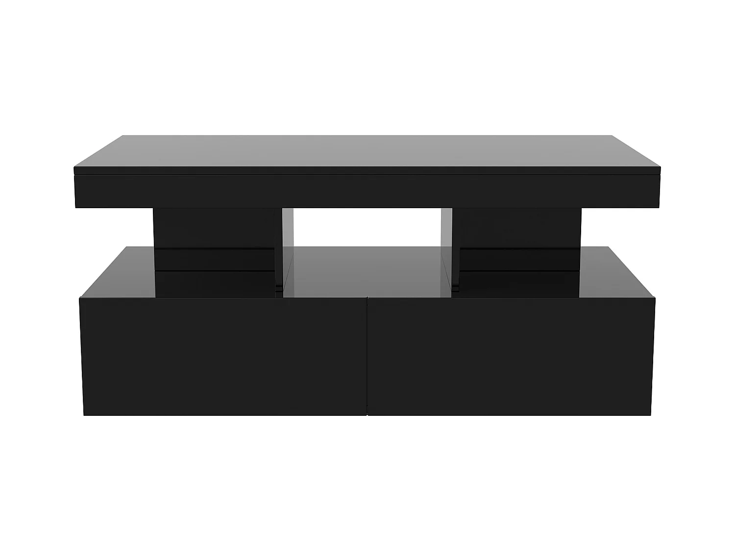 Table basse LED RGB intelligente - avec deux tiroirs, variateur d'intensité contrôlé par application,  finition brillante et imperméable, compatible avec la musique