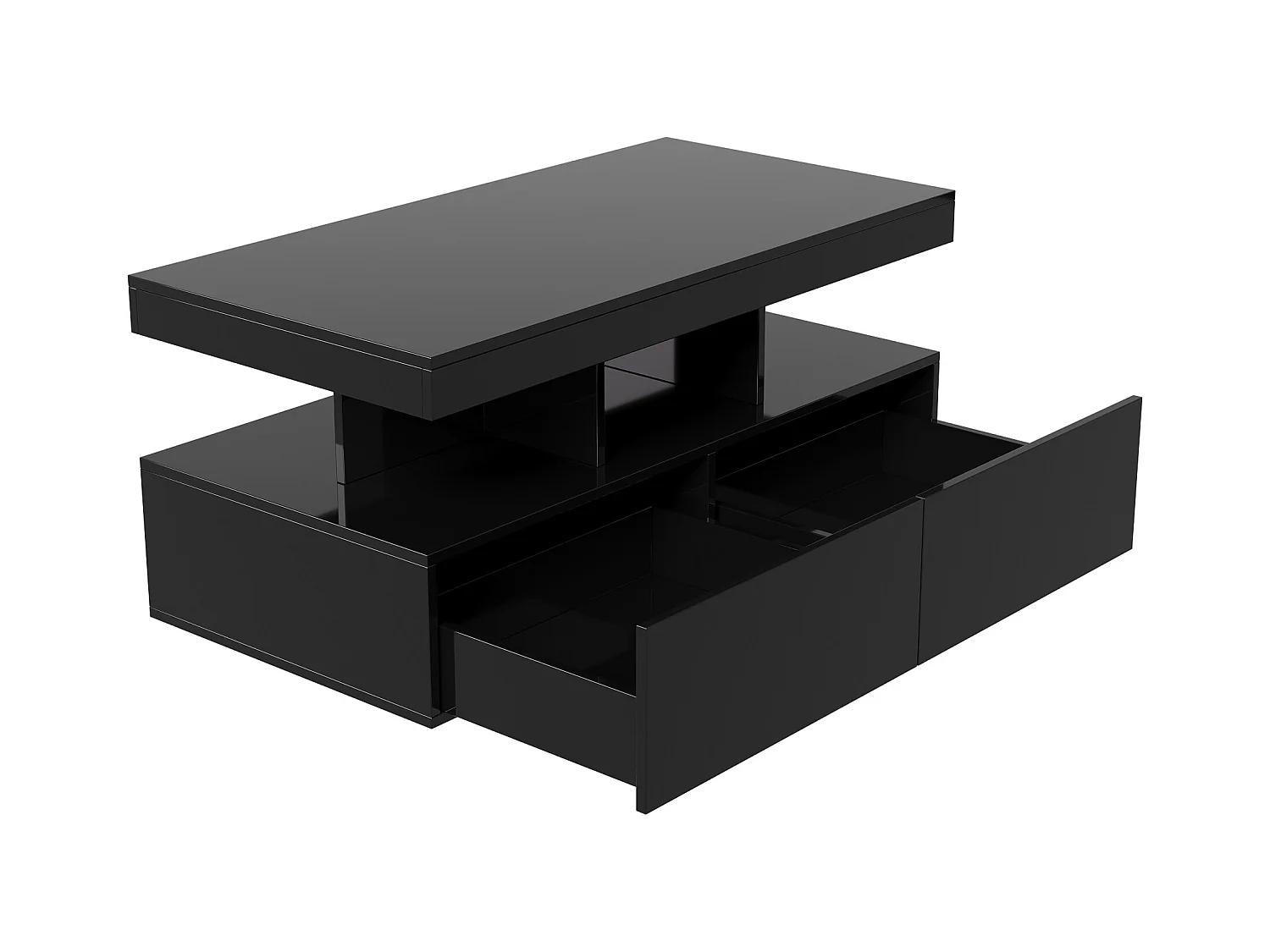 Table basse LED RGB intelligente - avec deux tiroirs, variateur d'intensité contrôlé par application,  finition brillante et imperméable, compatible avec la musique