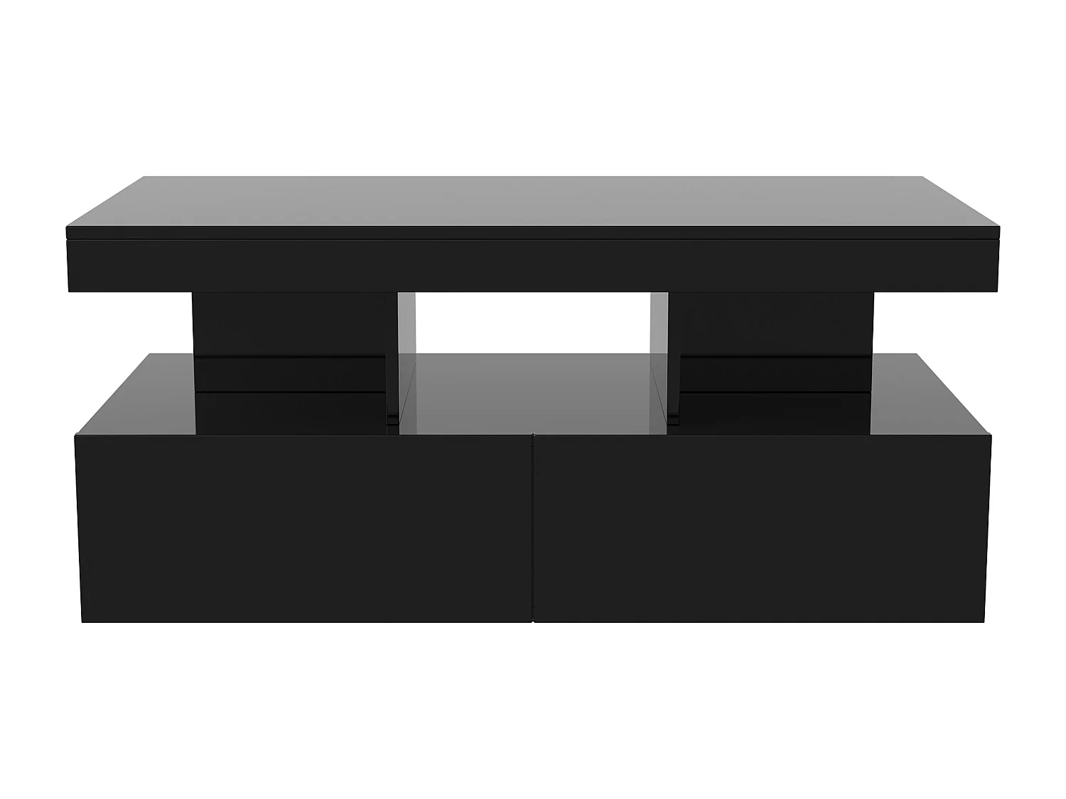 Table basse LED RGB intelligente - avec deux tiroirs, variateur d'intensité contrôlé par application,  finition brillante et imperméable, compatible avec la musique