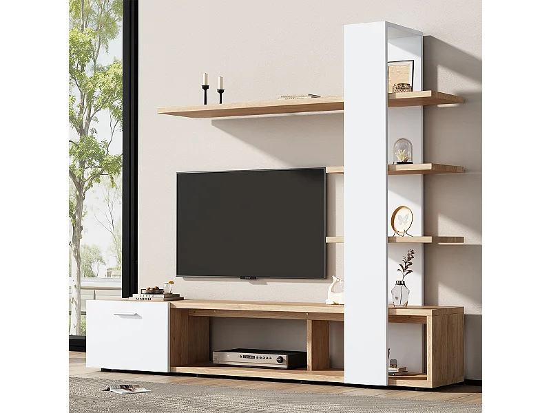 Ensemble meuble TV 180x33.5x151.5 cm avec rangement en bois - blanc