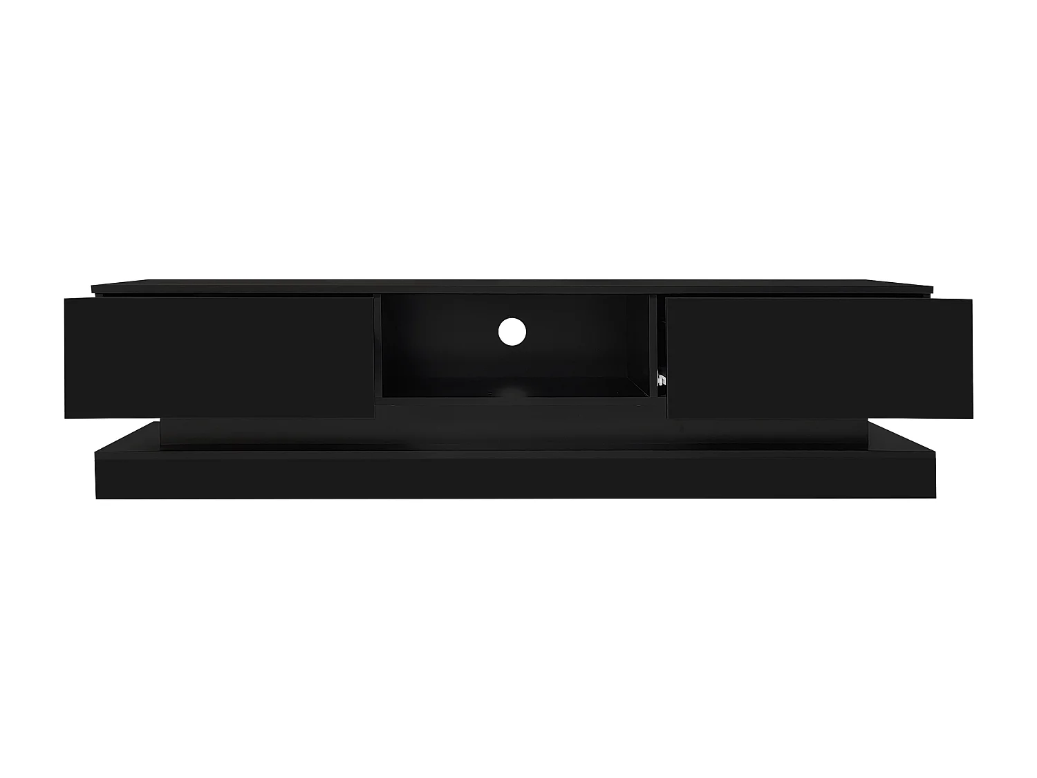 Meuble TV 160x35x40.5 cm LED salon avec 2 portes et rangement ouvert - bois - noir brillant