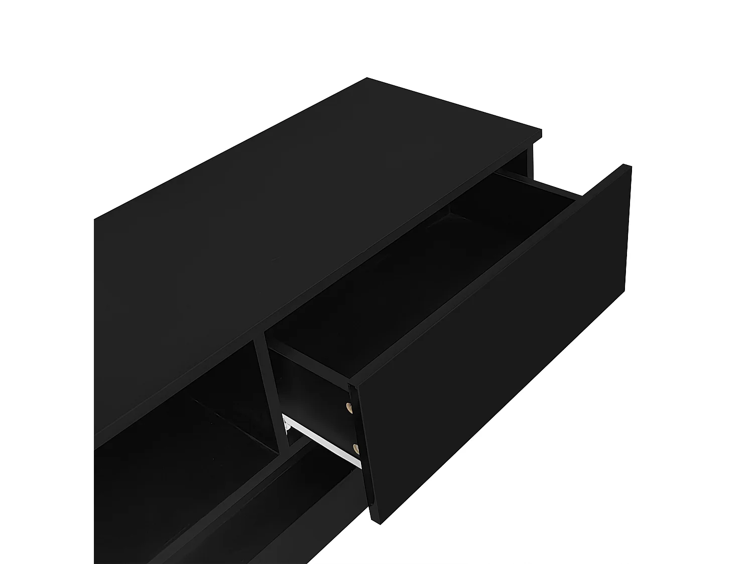 Meuble TV 160x35x40.5 cm LED salon avec 2 portes et rangement ouvert - bois - noir brillant