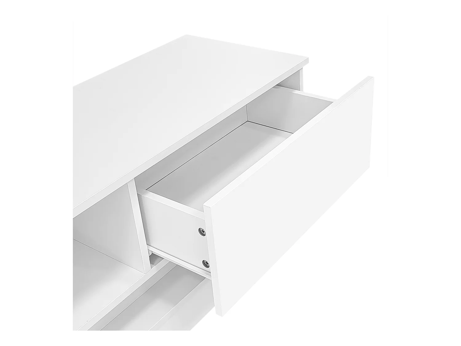 Meuble TV 160x35x40.5 cm LED avec 2 portes et rangement ouvert - bois - blanc brillant