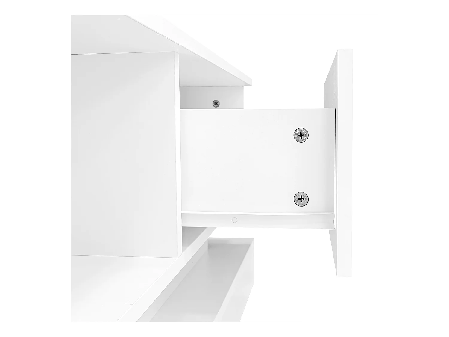 Meuble TV 160x35x40.5 cm LED avec 2 portes et rangement ouvert - bois - blanc brillant