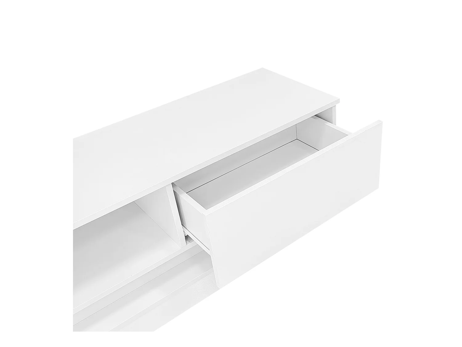 Meuble TV 160x35x40.5 cm LED avec 2 portes et rangement ouvert - bois - blanc brillant