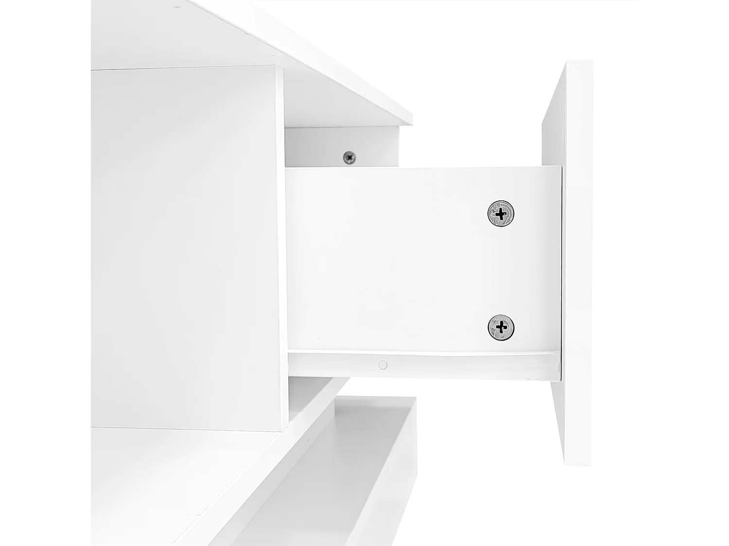 Meuble TV 160x35x40.5 cm LED avec 2 portes et rangement ouvert - bois - blanc brillant