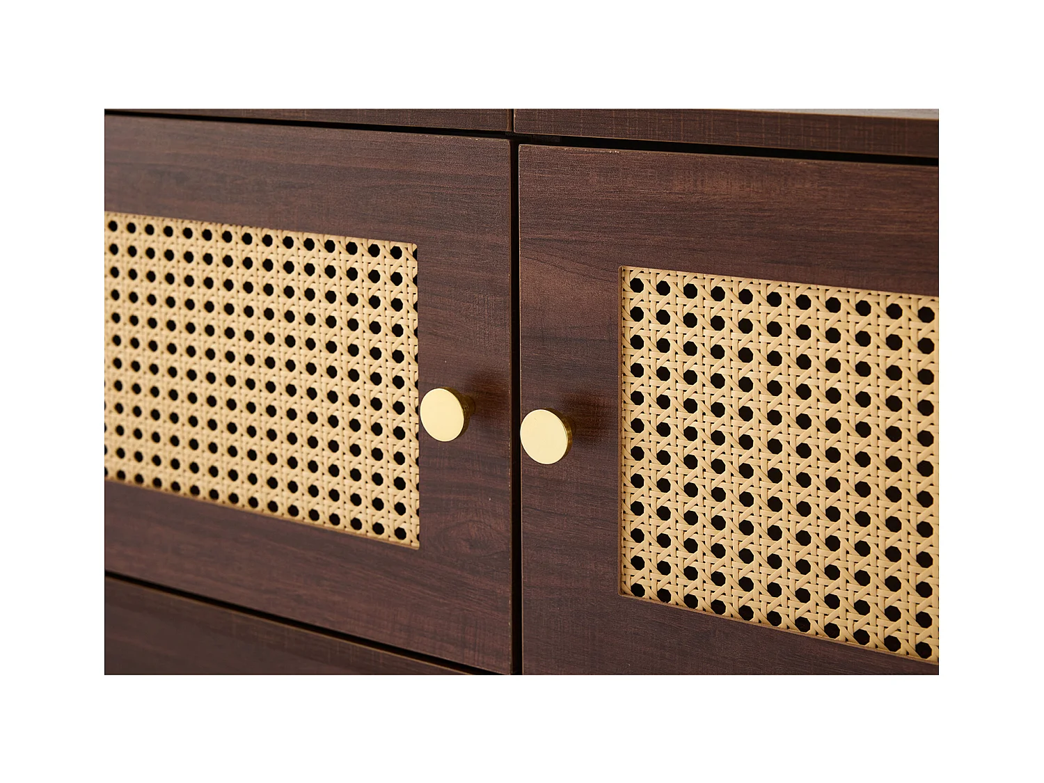 Woonkamer TV-meubel met 2 rotandeuren, 4 laden, houten opbergmeubel - bruin (180x35x44 cm)