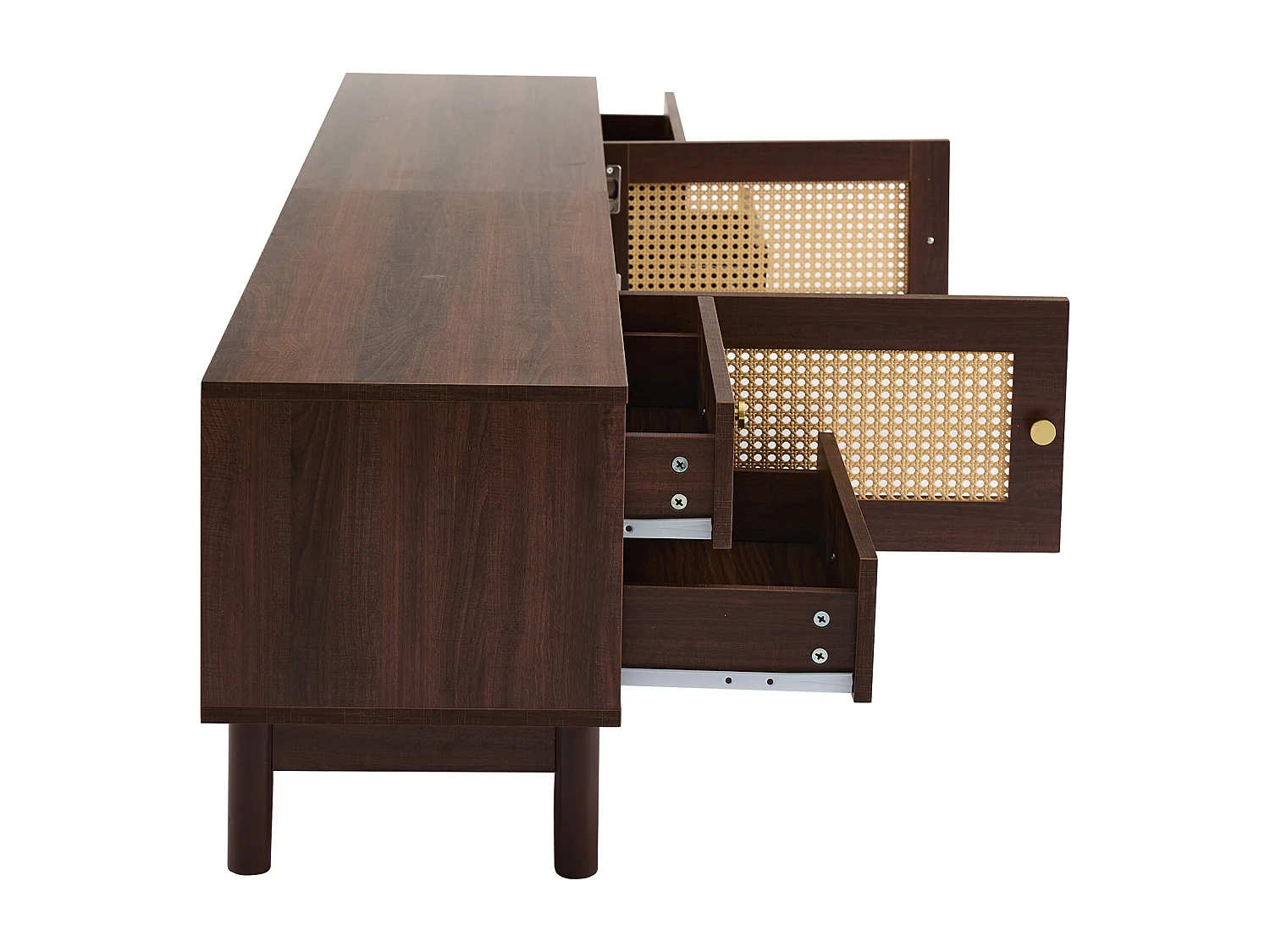 Woonkamer TV-meubel met 2 rotandeuren, 4 laden, houten opbergmeubel - bruin (180x35x44 cm)