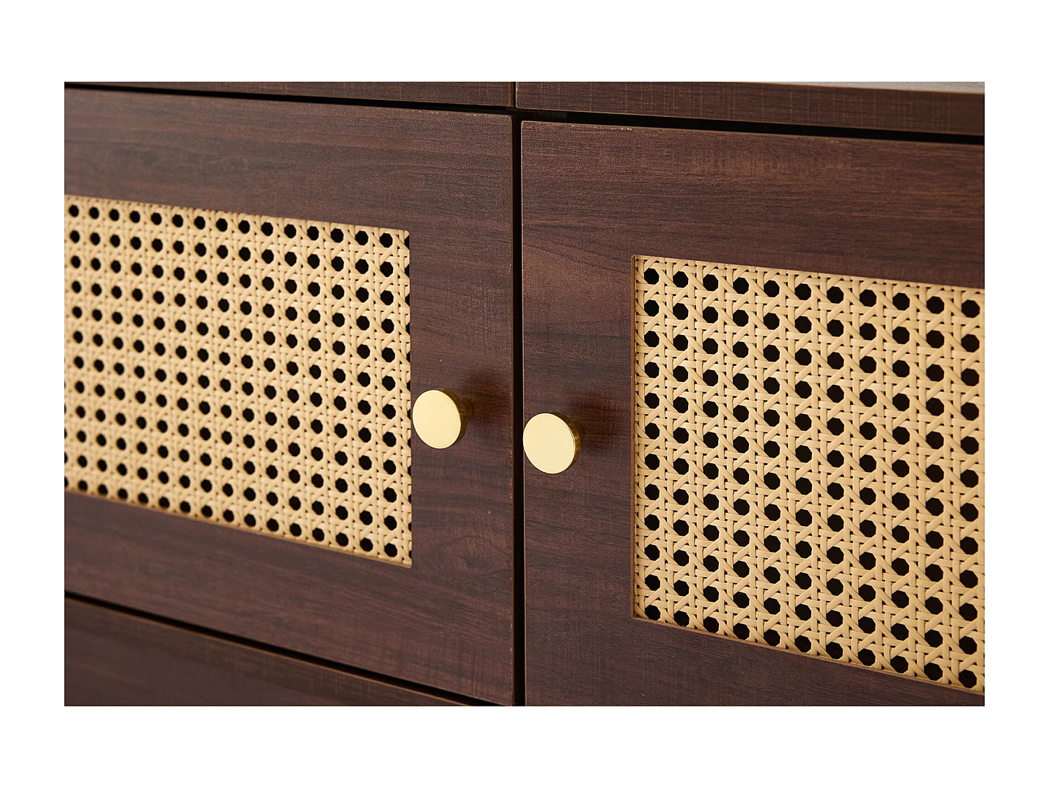 Meuble TV 180x35x44 cm avec 2 portes en rotin 4 tiroirs meuble de rangement en bois - marron