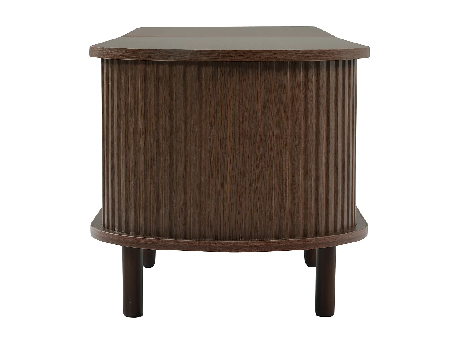 Meuble TV ovale 180x40x40 cm avec 2 portes 1 tiroir en rotin et rangement - pieds réglables - bois - noyer