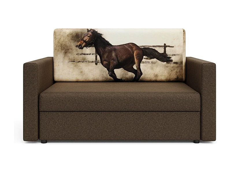 BEDANTE Sofa Amerykanka HEVEN 120 HORSE + Sawana 25 Brązowy z pojemnikiem na pościel, sofa do salonu, kanapa, sofa rozkładana, kanapa z pojemnikiem